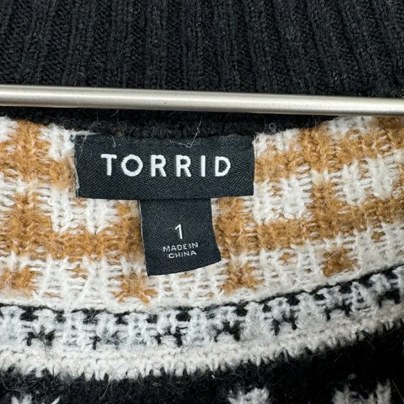Torrid Vegan Cashmere Leopard Print Fair Isle Sweater Black Tan Size 1X - Picture 5 of 6